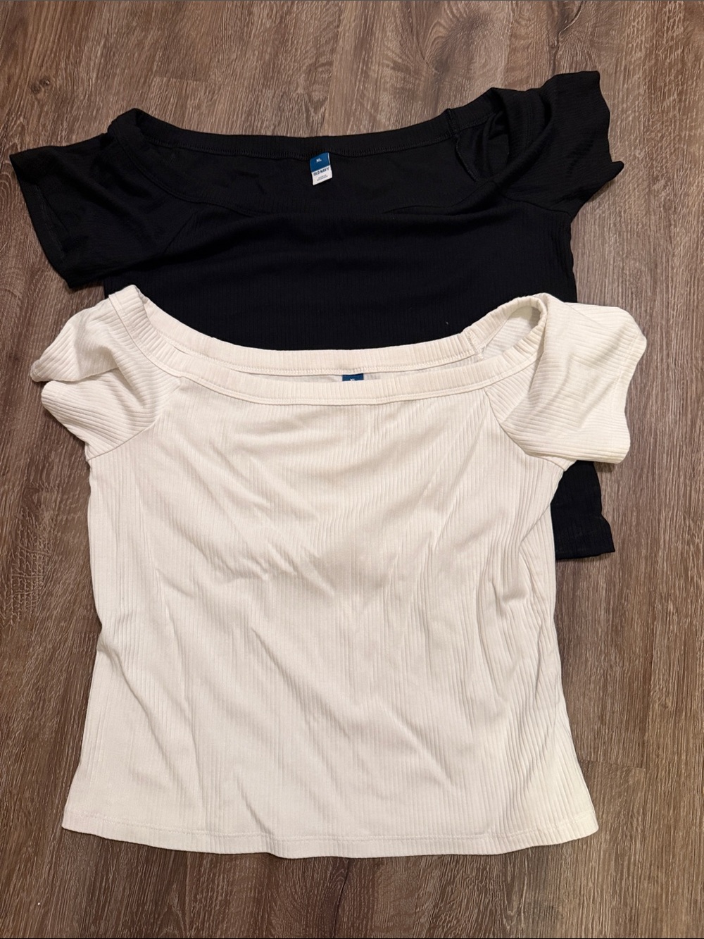 Old Navy Off-Shoulder Ribbed Crop Tops - Black & Cream